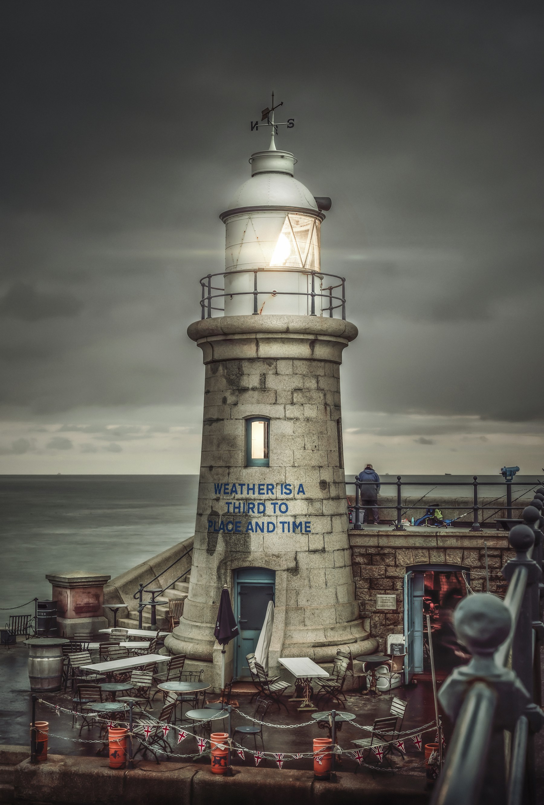 Folkestone lighthouse above an atmospheric sea